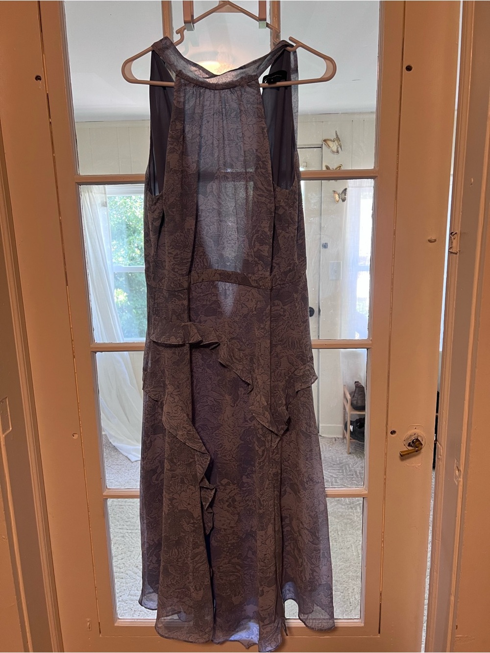 White House Black Market Sheer Dusty Lavender Evening Dress